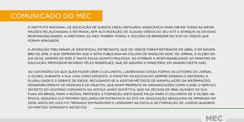 MEC desmente Fake News de colunista Ancelmo Gois de O Globo 1