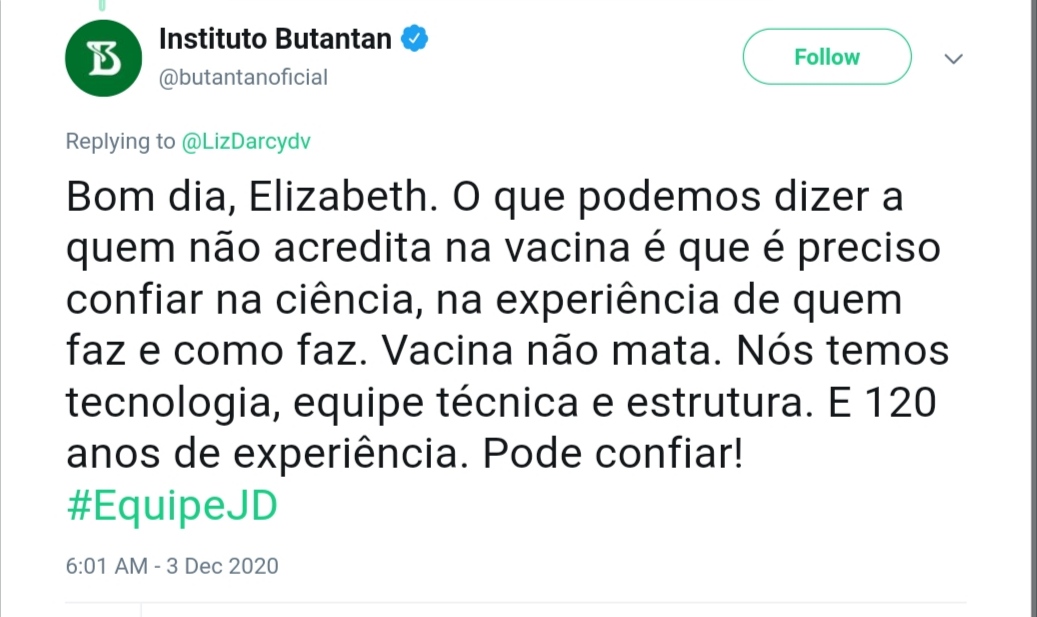 Butantan assina post com 'Equipe JD' e exclui após repercussão; internautas questionam: "Equipe João Doria?" 1