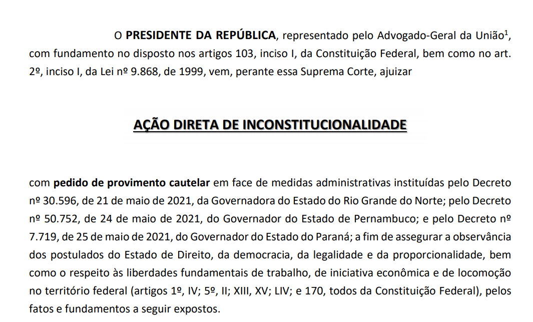 Bolsonaro ingressa no STF contra lockdown e toque de recolher em estados e municípios 1